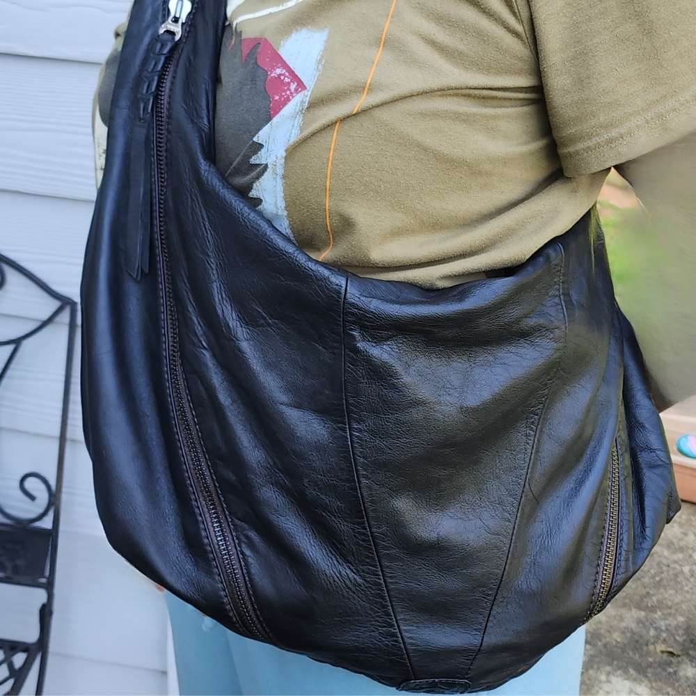 OrYany Leather Y2K Hobo Shoulder Slouchy Satchel Zip Pocket Bag Purse in Black - Picture 14 of 17